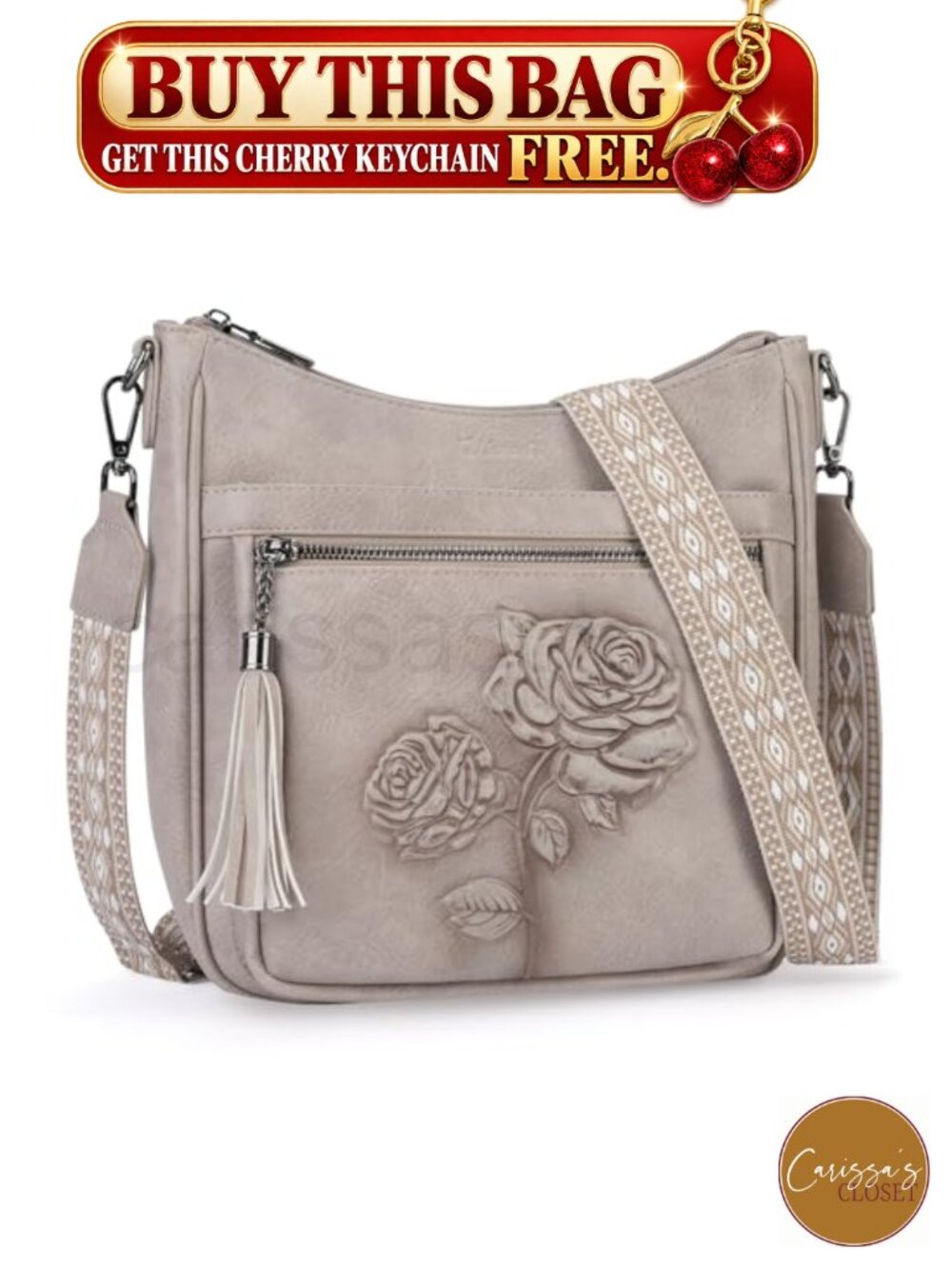 ✨ Vegan Leather Hobo Crossbody Bag Embossed Floral Rabbit Large Purse